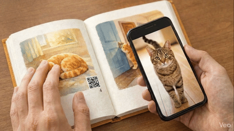 家族の思い出をQRで再生するイメージ
